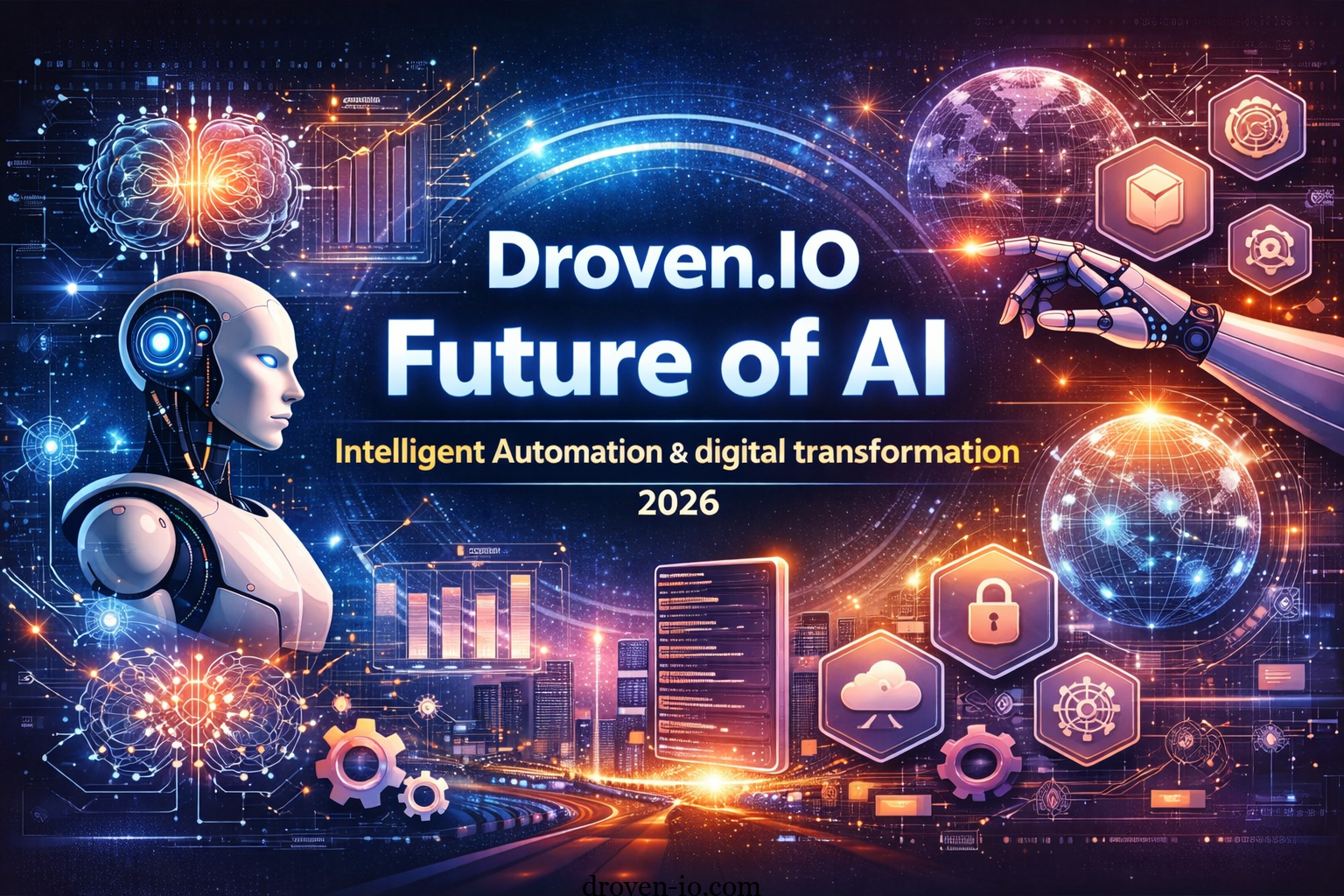 Droven IO future of AI concept showing intelligent automation, machine learning systems, and digital transformation in 2026