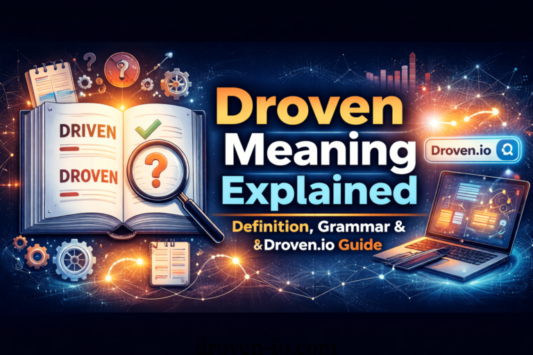 Visual explaining droven meaning, grammar confusion, and Droven.io digital branding concept