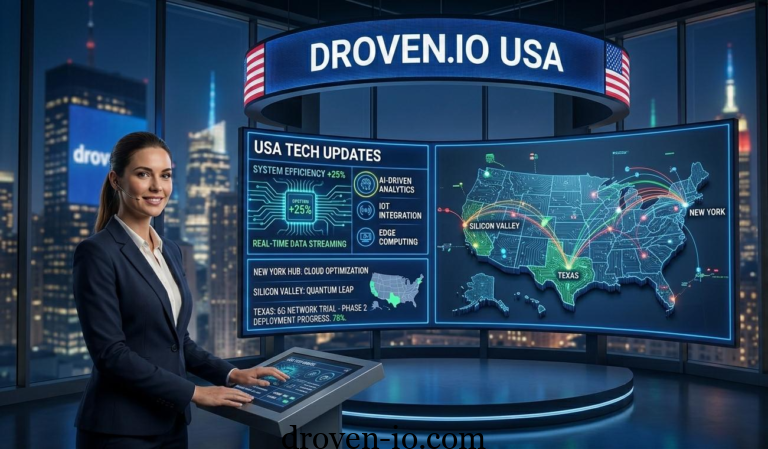 Droven.io USA tech updates showing AI, automation, cloud computing, and cybersecurity trends shaping the US digital economy in 2026