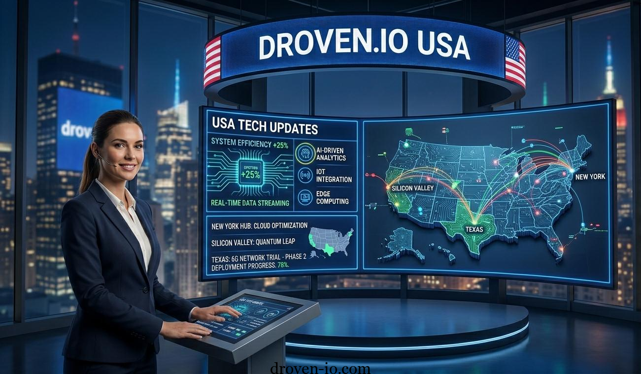 Droven.io USA tech updates showing AI, automation, cloud computing, and cybersecurity trends shaping the US digital economy in 2026